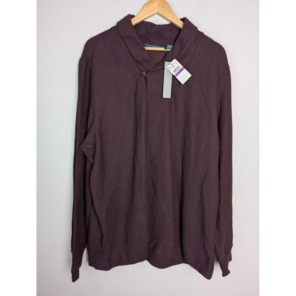 Perry Ellis Sweater Mens 2XL Purple Shawl Collar Cotton Blend‎ Knit Pullover
